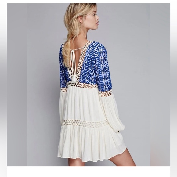 Free People Blue and Ivory Dress- Size 4 - Picture 5 of 5